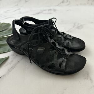 Abeo Womens Comfort Sandals Size 8 Black Leather Cage Strap Low Heel